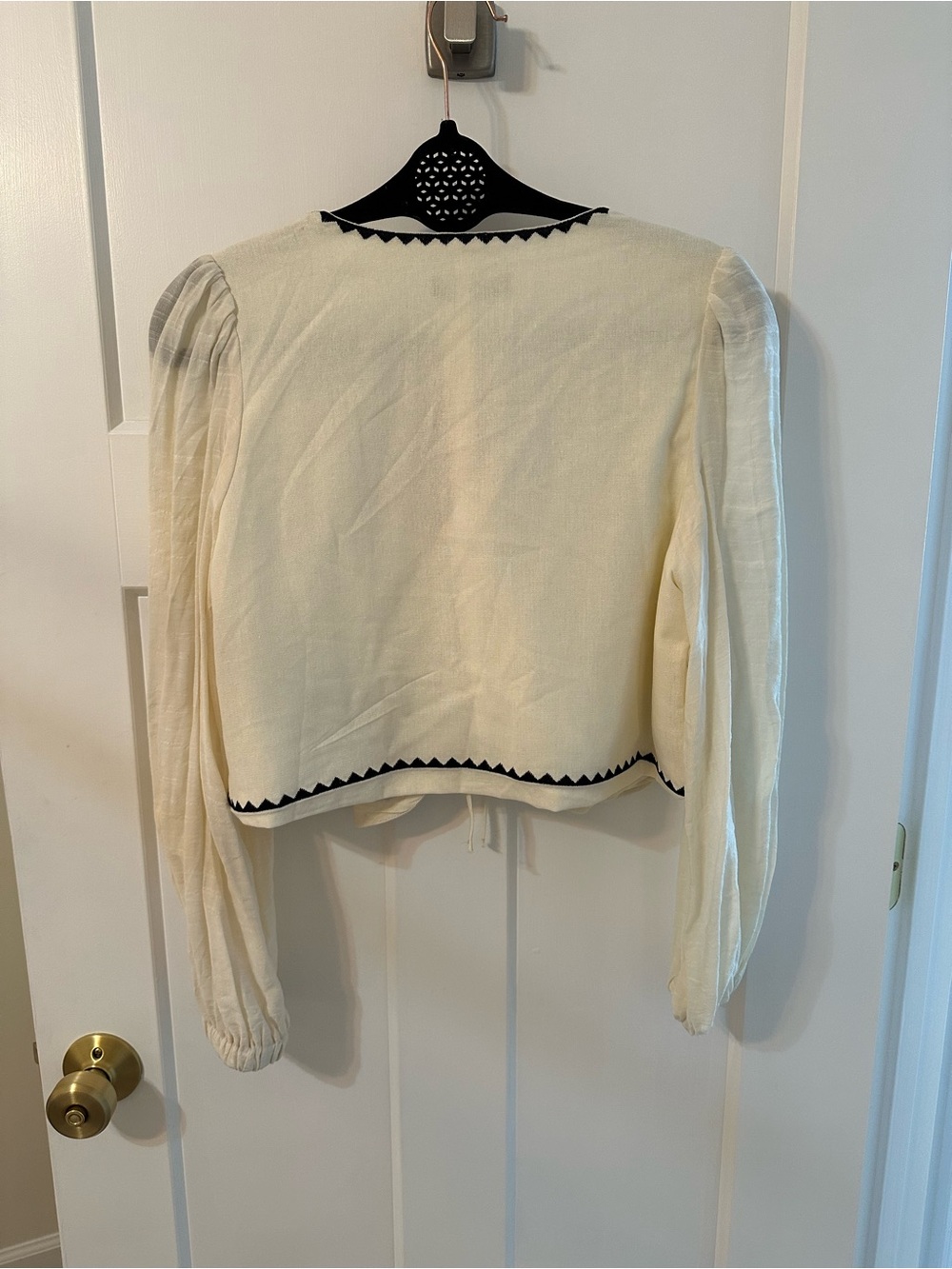 SHEIN Cream Cropped Tie-Front Cardigan with Black Floral Embroidery - Picture 2 of 3